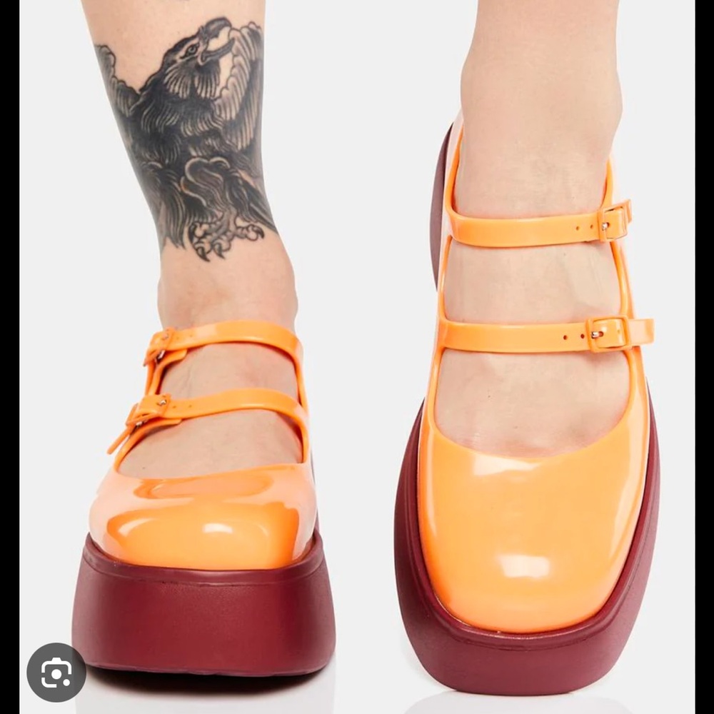 Melissa - Orange and burgundy Farah Mary Jane Shoes